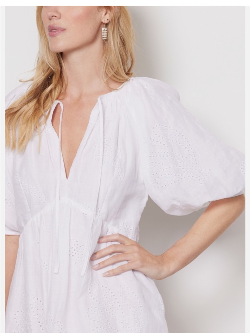 FRAME Denim White Eyelet Puff Sleeve Mini Dress Large $465 - Picture 3 of 6
